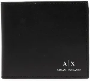 Armani Exchange Logo Smooth Leather Bifold Wallet, Black