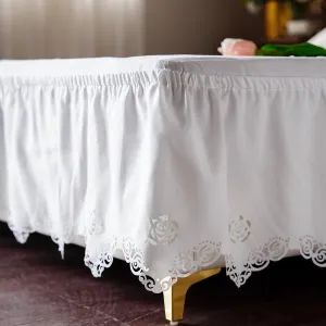 ARTABLE Lace Bed Skirts Wrap Around Ruffled Bed Scarf Elastic Dust with Adjustable Belts 15 Inch Drop Twin Queen King Size Lace Trimmed Bed Skirt (Offwhite B, Twin (54 x 80'')-15 Inch Drop)