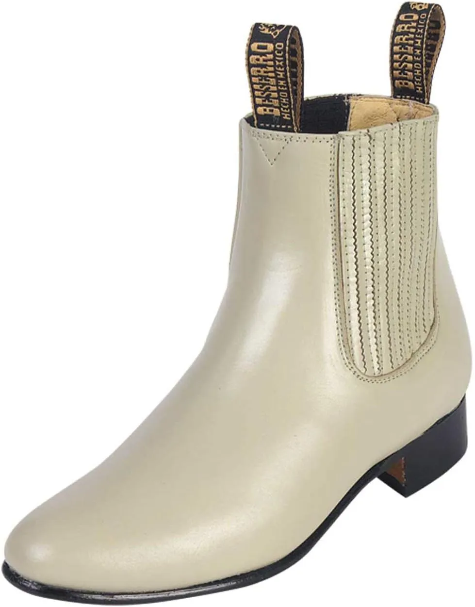 Authentic El Besserro Men's Botin Charro Genuine Leather Color Bone