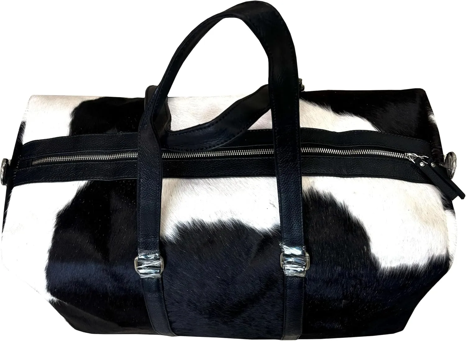 Authentic Handcrafted Cowhide Leather Western Duffel Bag, Sophisticated Travel Bag Stylish Hair-On Leather Animal Skin Bag for Travel Large 20" x 10" x 10" 002