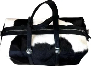 Authentic Handcrafted Cowhide Leather Western Duffel Bag, Sophisticated Travel Bag Stylish Hair-On Leather Animal Skin Bag for Travel Large 20" x 10" x 10" 002