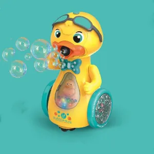 Automatic Bubble Machine Electric Gimbal Bubble Duck Toy with Light Musical (Yellow)