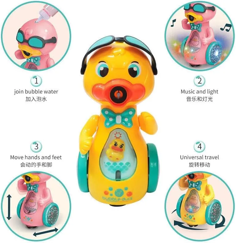Automatic Bubble Machine Electric Gimbal Bubble Duck Toy with Light Musical (Yellow)