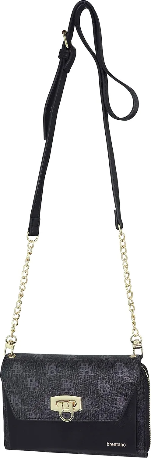 B BRENTANO Vegan Envelope Clutch Wallet Crossbody Purse with Chain Strap