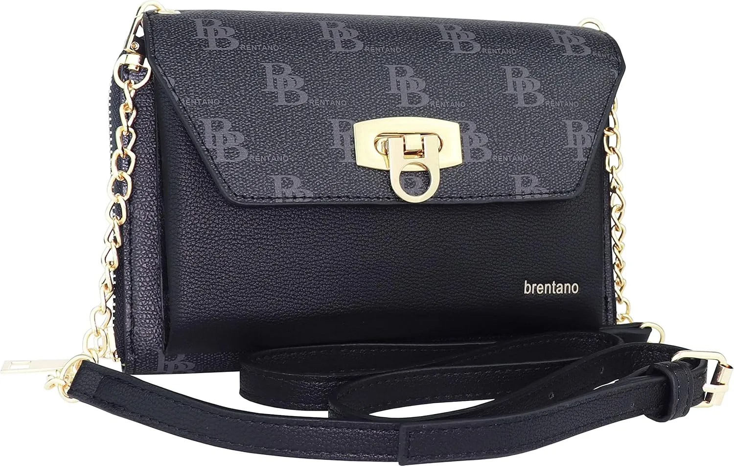 B BRENTANO Vegan Envelope Clutch Wallet Crossbody Purse with Chain Strap
