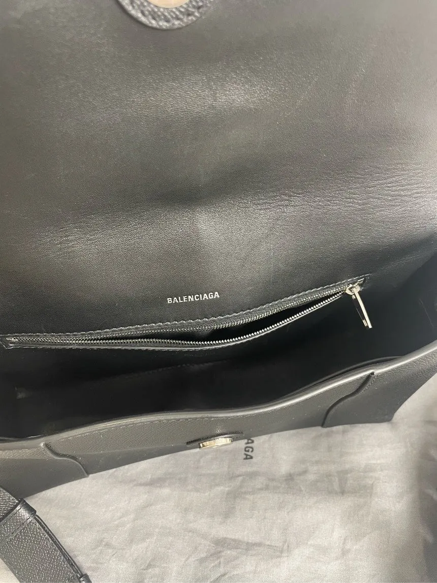 Balenciaga Hourglass Black Leather Shoulder Bag