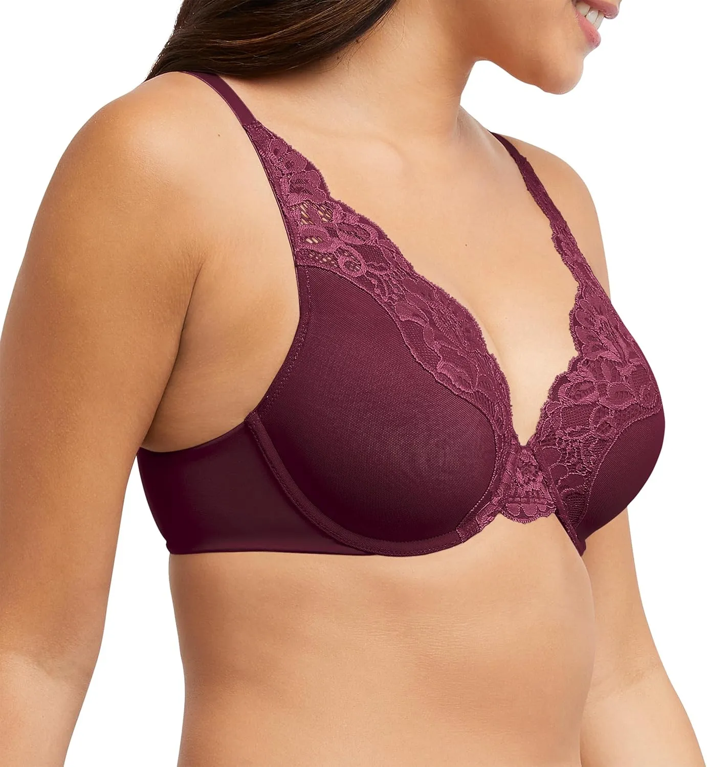 Bali Women's Lace Underwire Bra, One Smooth U Comfort Stretch Full-Coverage Convertible Bra