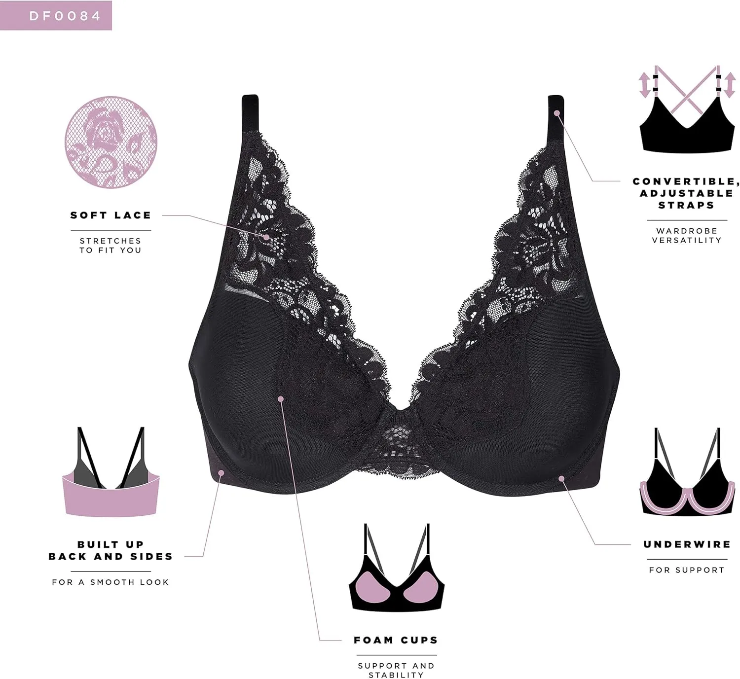 Bali Women's Lace Underwire Bra, One Smooth U Comfort Stretch Full-Coverage Convertible Bra