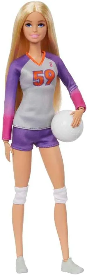Barbie Careers Fashion Doll & Accessory, Made to Move Volleyball Player Wearing Removable Uniform with Ball, 22 Bendable Joints