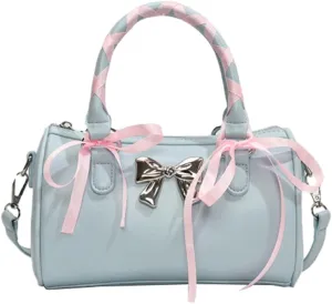 Barrel Purses for Women Bow Purse Hand Bags for Women 2024 Leather Tote Bag Y2k Purse Crossbody Boston Bag Shoulder Bag