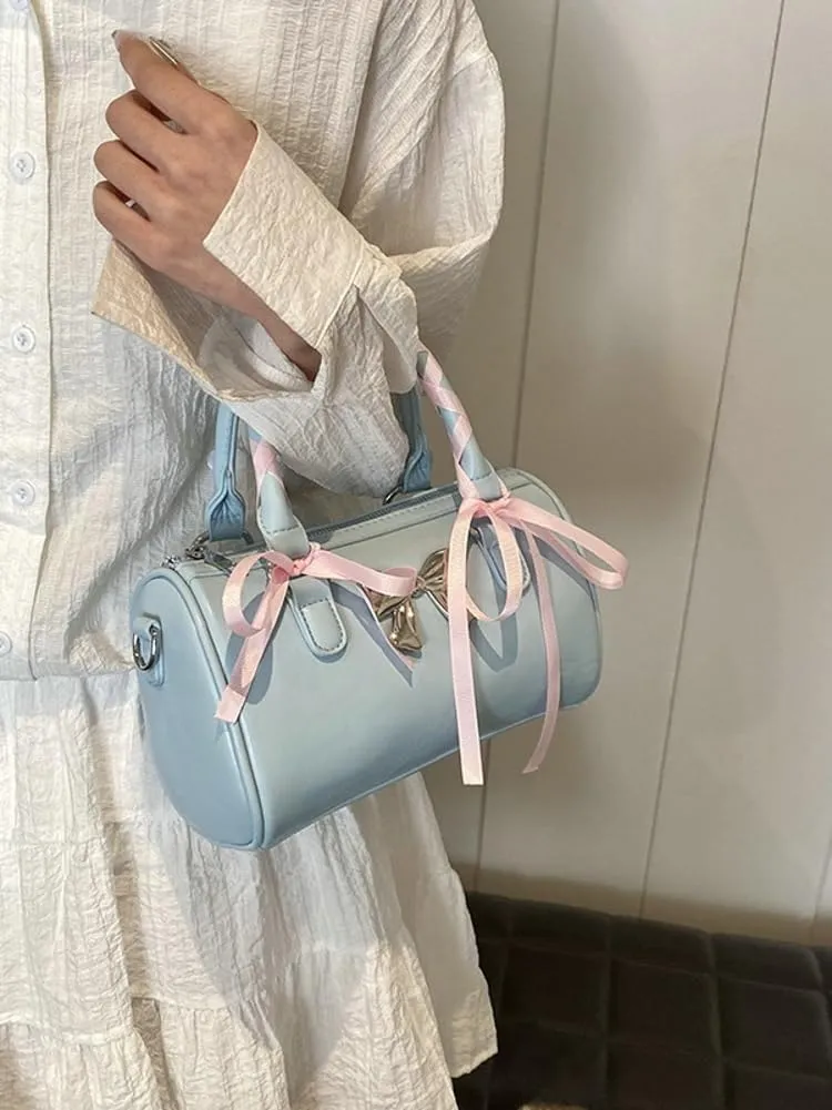 Barrel Purses for Women Bow Purse Hand Bags for Women 2024 Leather Tote Bag Y2k Purse Crossbody Boston Bag Shoulder Bag