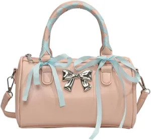 Barrel Purses for Women Bow Purse Hand Bags for Women 2024 Leather Tote Bag Y2k Purse Crossbody Boston Bag Shoulder Bag