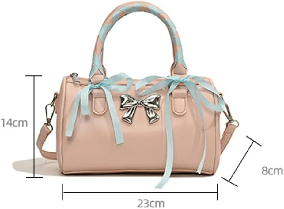 Barrel Purses for Women Bow Purse Hand Bags for Women 2024 Leather Tote Bag Y2k Purse Crossbody Boston Bag Shoulder Bag