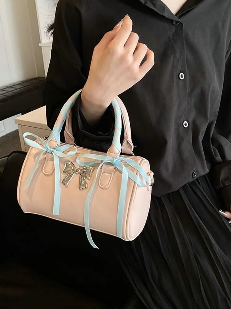 Barrel Purses for Women Bow Purse Hand Bags for Women 2024 Leather Tote Bag Y2k Purse Crossbody Boston Bag Shoulder Bag