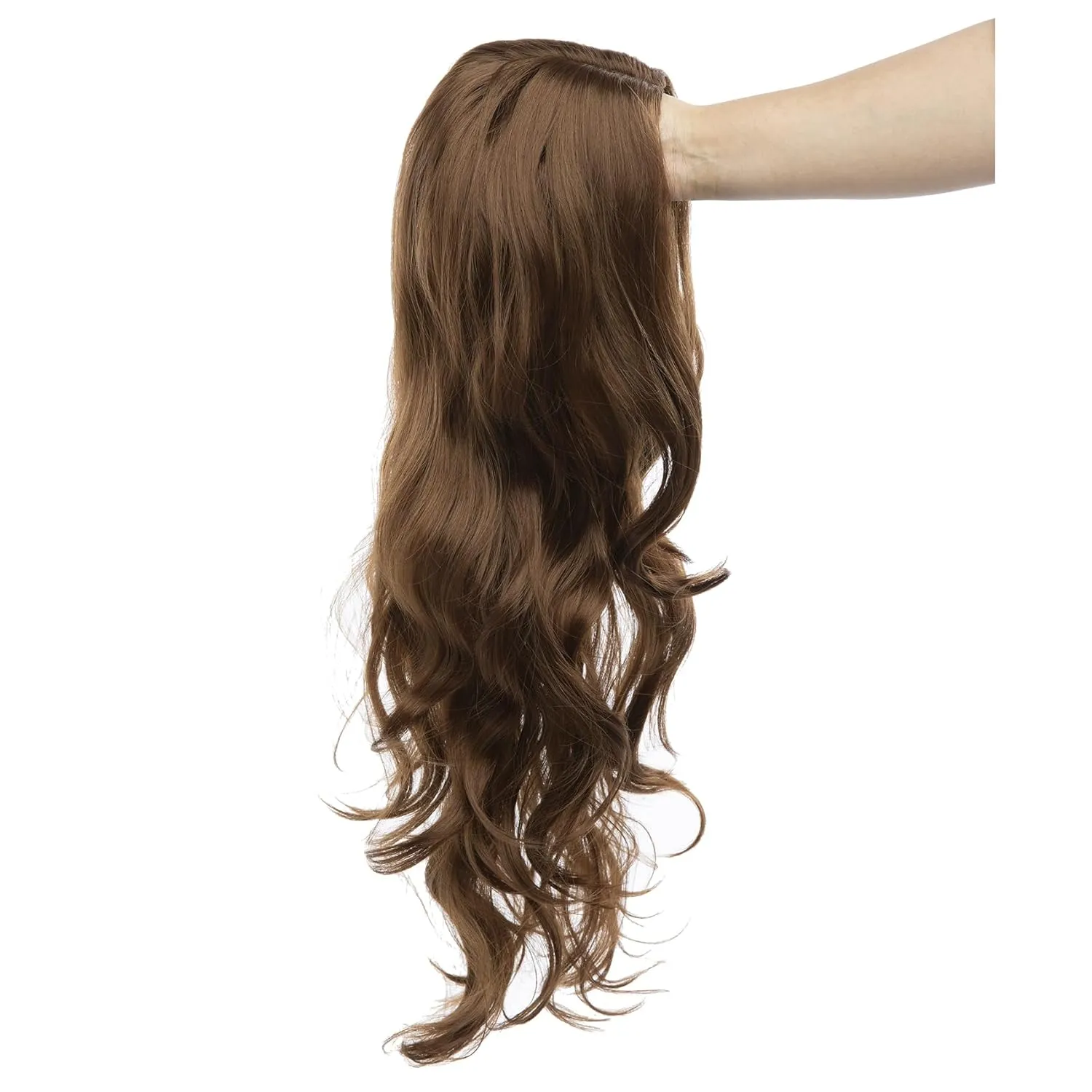 Baruisi Long Curly Wavy Brown Wigs for Women Side Part Natural Looking Cosplay Synthetic Heat Resistant Replacement Wig