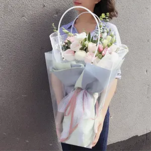 BBJ WRAPS Flower Bags for Bouquets Clear Flower Bags with Handle Florist Shop Packaging Supplies, 5 Pcs, Valentine's Day (11.4x5.9x16.7 inch)…