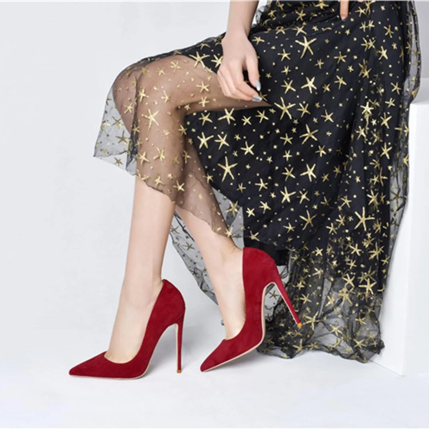 bbruriy Suede Stiletto High Heel Shoes for Women Pointed Closed Toe Classic Slip on Dress Pumps 4.7 Inch/12Cm Wedding Dress Cute Evening Shoes