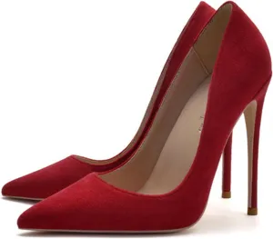 bbruriy Suede Stiletto High Heel Shoes for Women Pointed Closed Toe Classic Slip on Dress Pumps 4.7 Inch/12Cm Wedding Dress Cute Evening Shoes