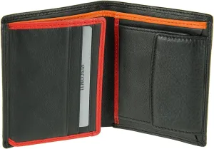 BD22 Mens Leather Trifold Leather Wallet (Black/Orange)