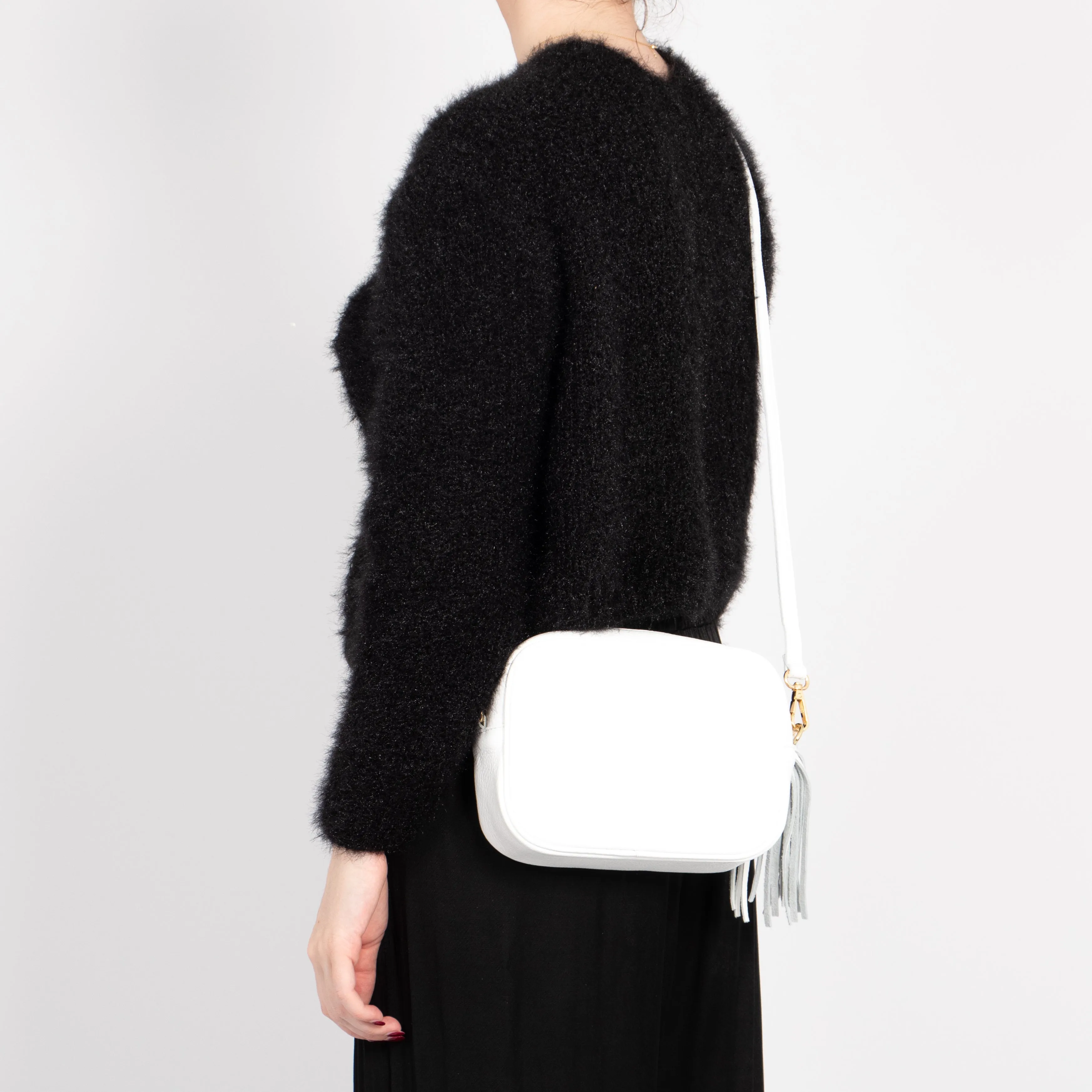 Beau Crossbody Bag - White, Pebbled