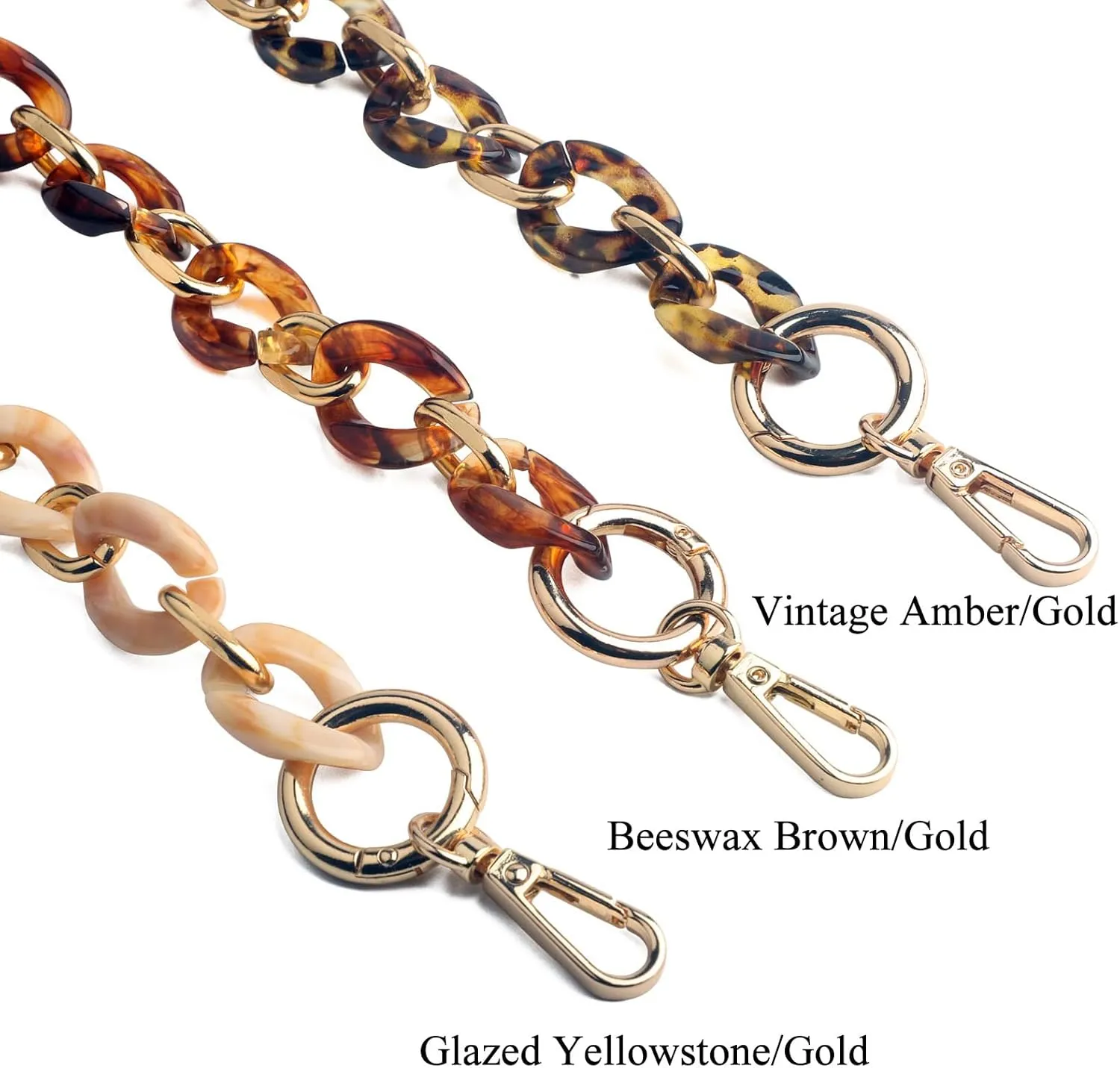 BEAULEGAN Acrylic Purse Chain Handle Strap Replacement for Handbag or Shoulder Bag Set of 2, 15.8 Inches Long (Vintage Amber/Gold)