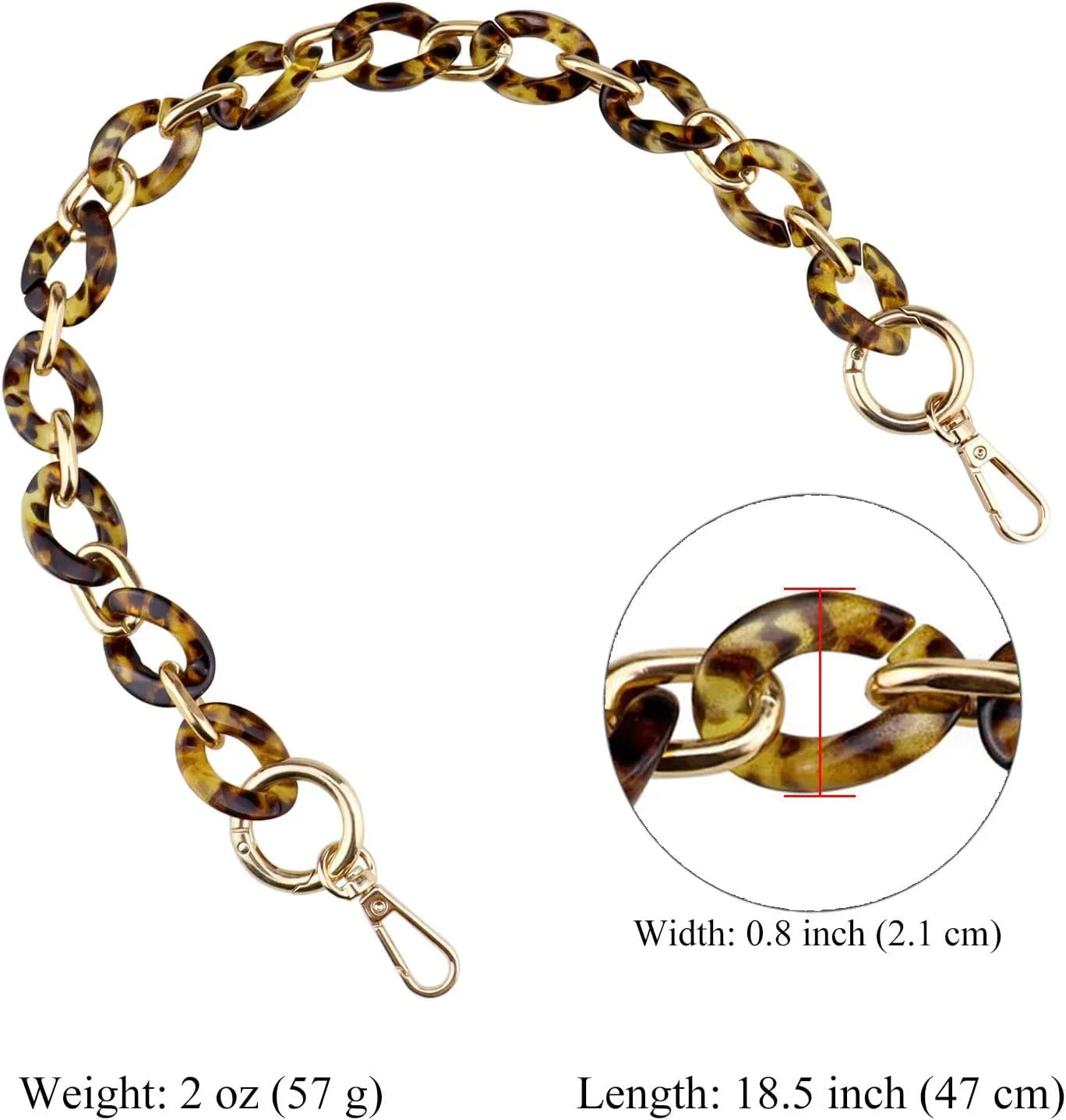 BEAULEGAN Acrylic Purse Chain Handle Strap Replacement for Handbag or Shoulder Bag Set of 2, 15.8 Inches Long (Vintage Amber/Gold)