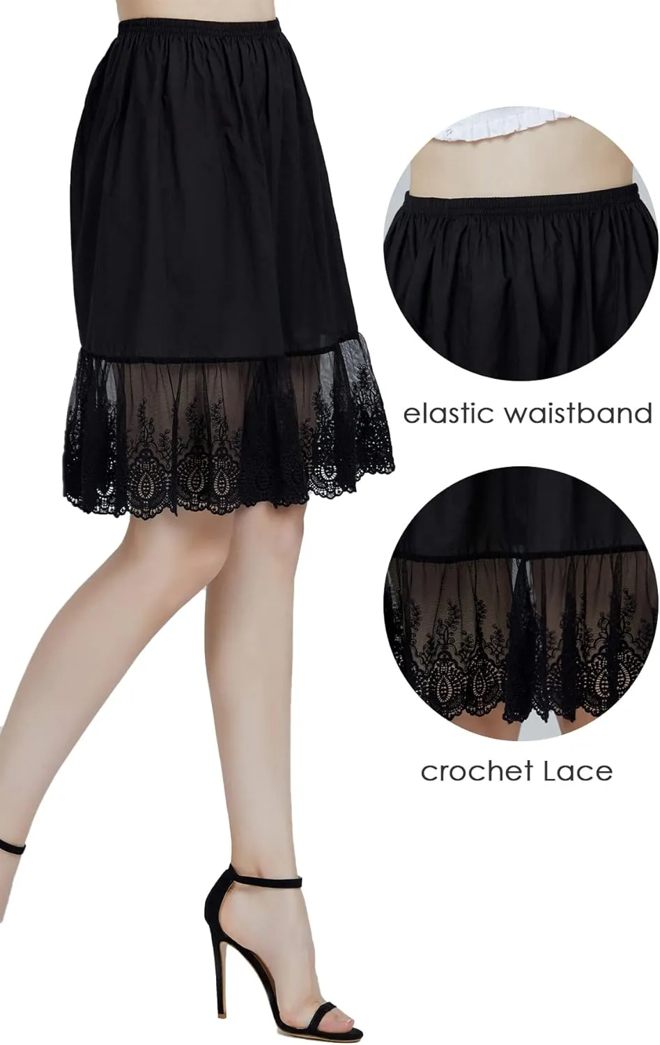 BEAUTELICATE 100% Cotton Half Slip Skirt Extender with Lace Trim Vintage Underskirt