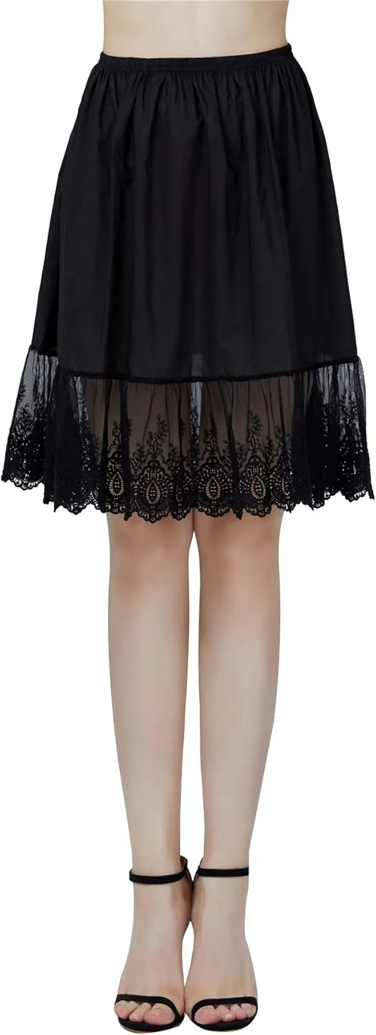 BEAUTELICATE 100% Cotton Half Slip Skirt Extender with Lace Trim Vintage Underskirt