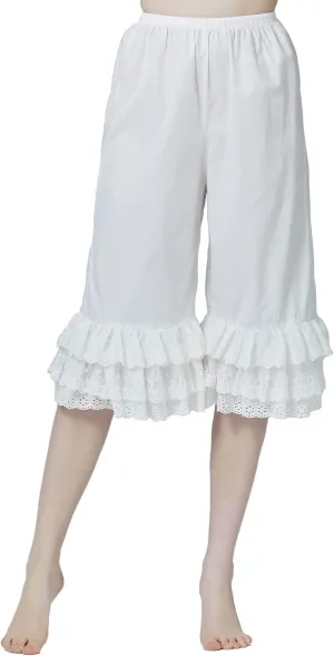 BEAUTELICATE Vintage Cotton Shorts Pettipants Culotte Slip Cropped Sleepwear Pants with Lace Edge
