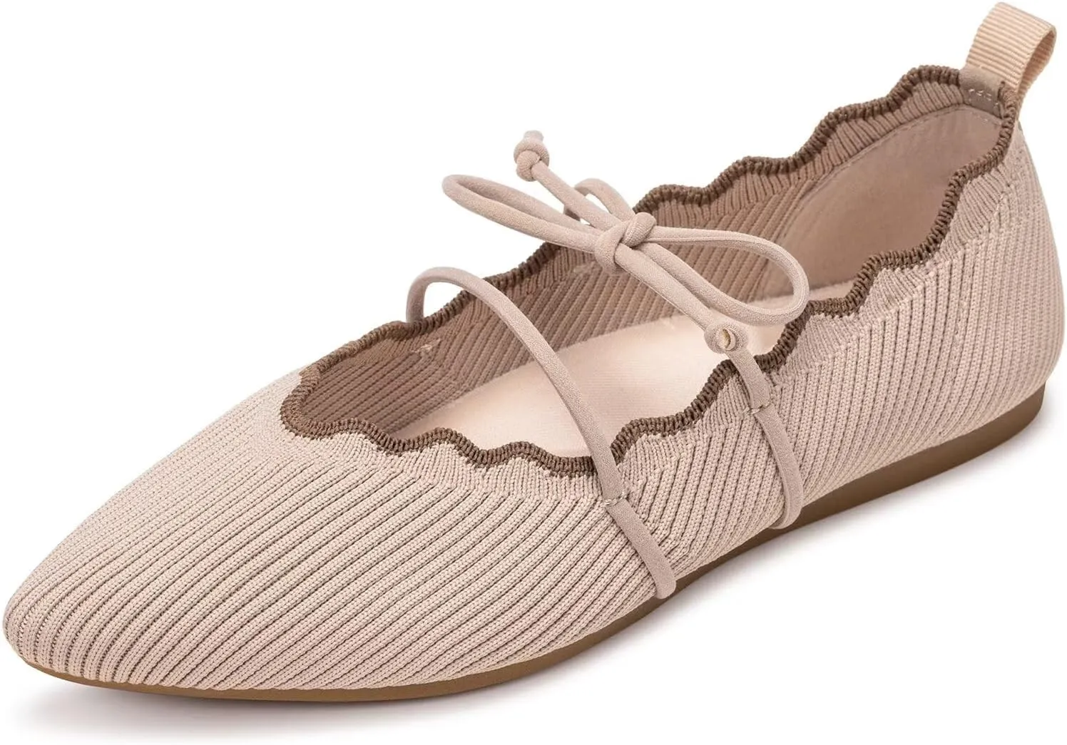 BEJINASH Women's Knitted Flats Pointed Toe Slip On Womens Shoes with Ruffled Vamp Elastic Rope Design for Casual Daily Ballets Shoes