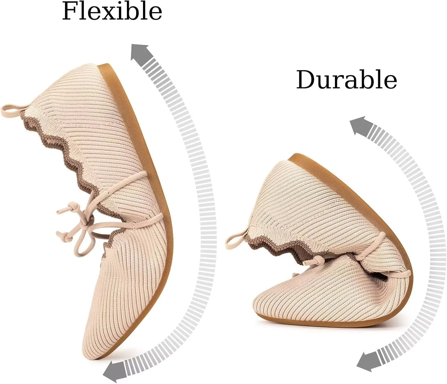 BEJINASH Women's Knitted Flats Pointed Toe Slip On Womens Shoes with Ruffled Vamp Elastic Rope Design for Casual Daily Ballets Shoes