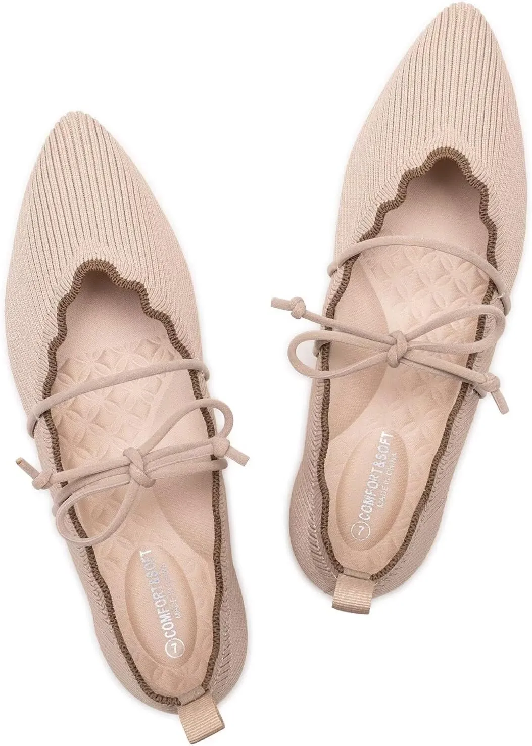 BEJINASH Women's Knitted Flats Pointed Toe Slip On Womens Shoes with Ruffled Vamp Elastic Rope Design for Casual Daily Ballets Shoes