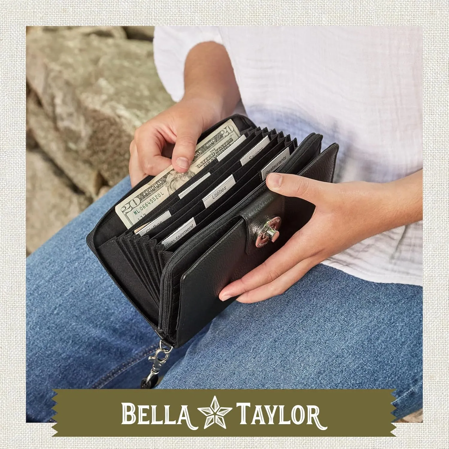 Bella Taylor Cash System Wallet for Envelope Budgeting - RFID Protected - Cash Stuffing Wallet with Detachable Wristlet