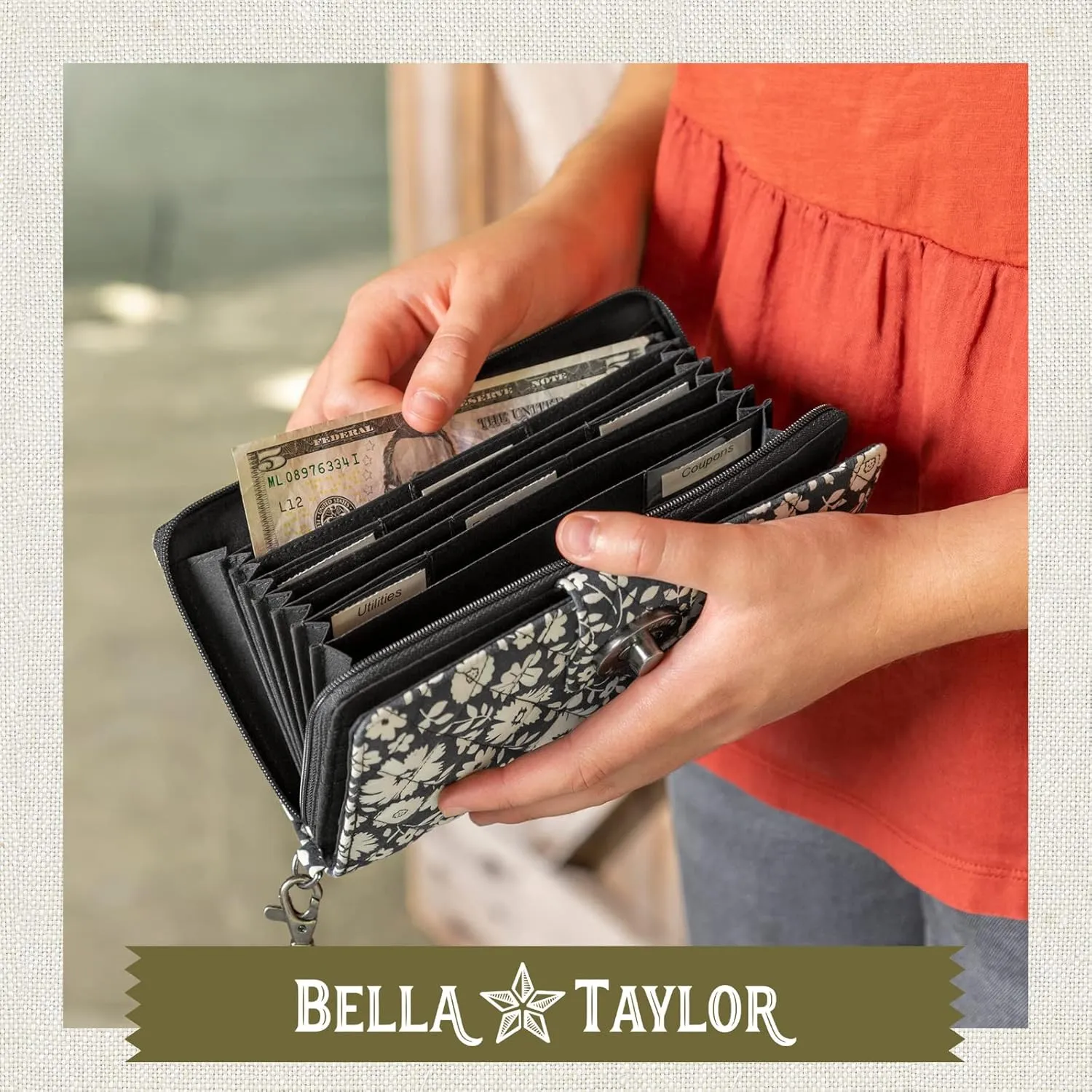 Bella Taylor Cash System Wallet for Envelope Budgeting - RFID Protected - Cash Stuffing Wallet with Detachable Wristlet