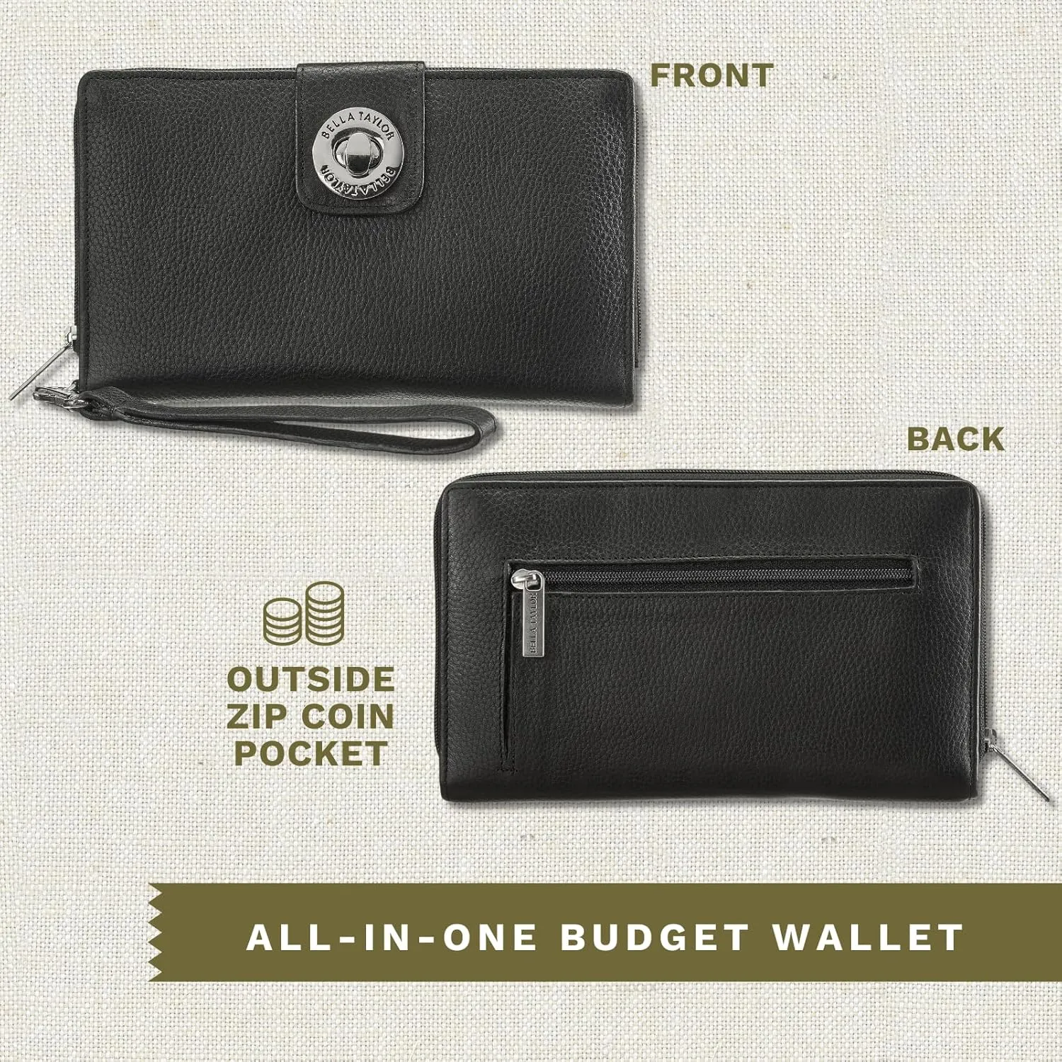 Bella Taylor Cash System Wallet for Envelope Budgeting - RFID Protected - Cash Stuffing Wallet with Detachable Wristlet