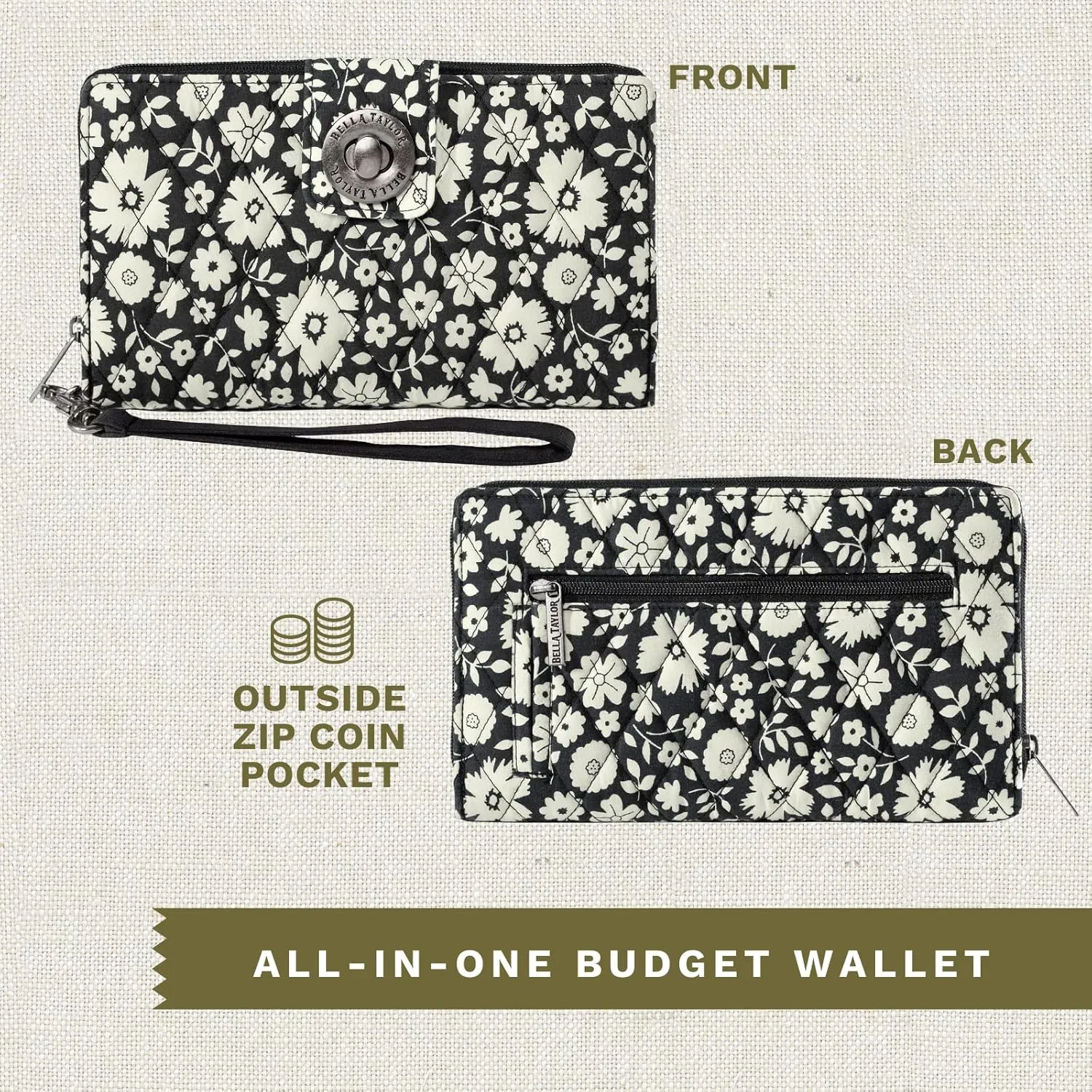Bella Taylor Cash System Wallet for Envelope Budgeting - RFID Protected - Cash Stuffing Wallet with Detachable Wristlet