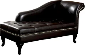 Benjara Benzara Leather Upholstered Storage Chaise, Black