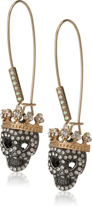 Betsey Johnson Pave Skull Dangle Earrings