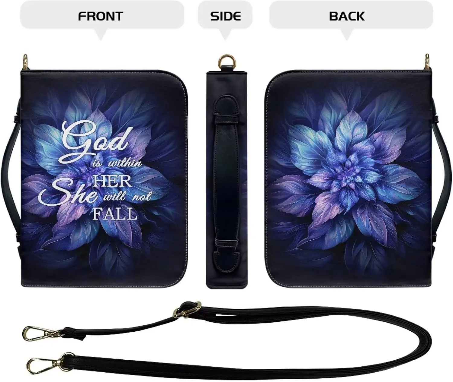 Bible Cover Case for Women with Detachable Strap,PU Leather Bible Cover for Girl Church Book Cover Custom