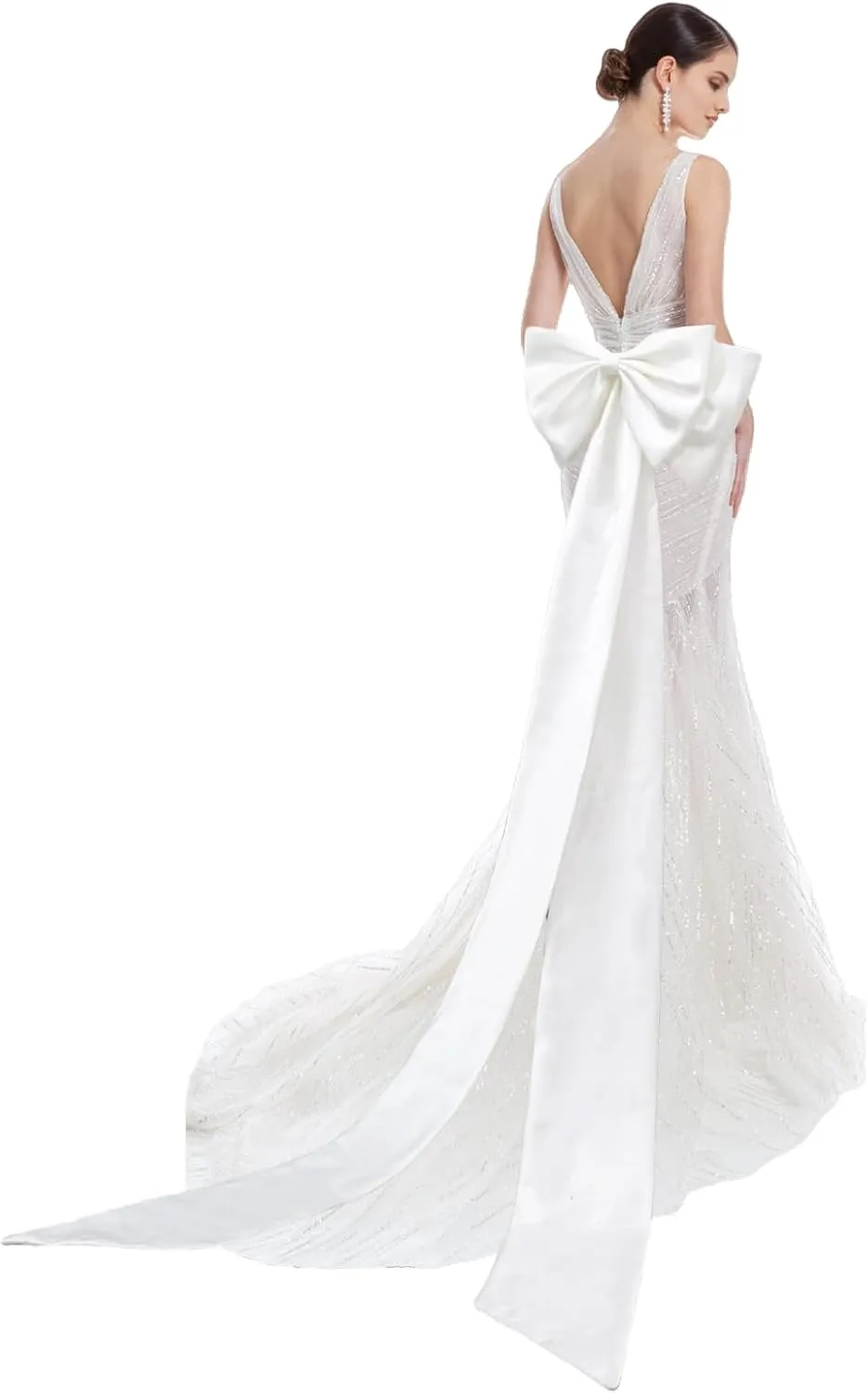 Big Bow Long Train Satin Bowknot Detachable Sweep Train Waist Sash Belt Bowknot for Wedding Formal Dress