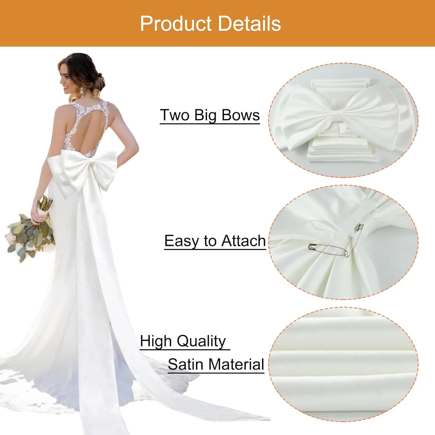Big Bow Long Train Satin Bowknot Detachable Sweep Train Waist Sash Belt Bowknot for Wedding Formal Dress