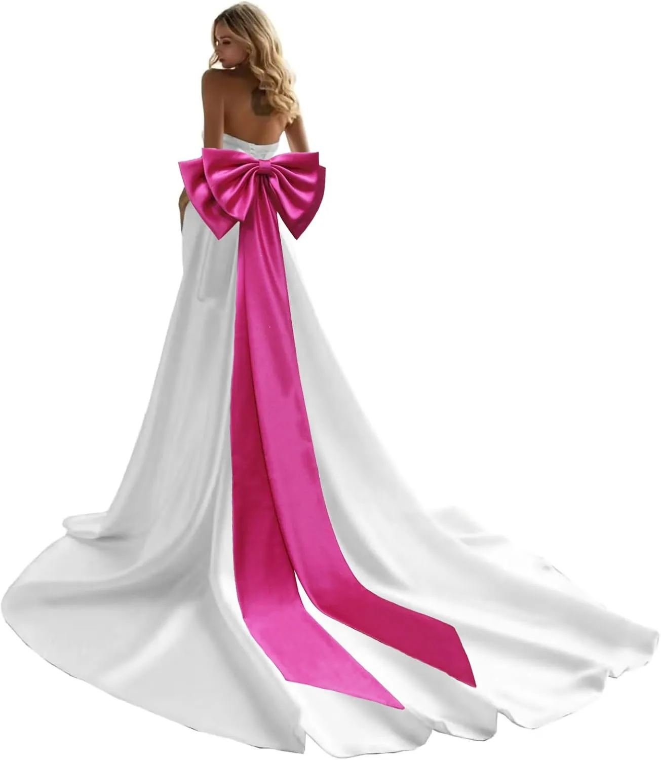 Big Bow Long Train Satin Bowknot Detachable Sweep Train Waist Sash Belt Bowknot for Wedding Formal Dress