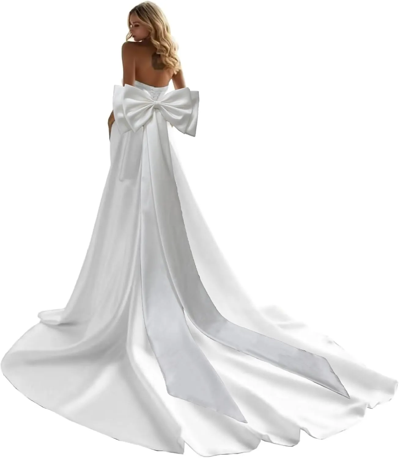 Big Bow Long Train Satin Bowknot Detachable Sweep Train Waist Sash Belt Bowknot for Wedding Formal Dress