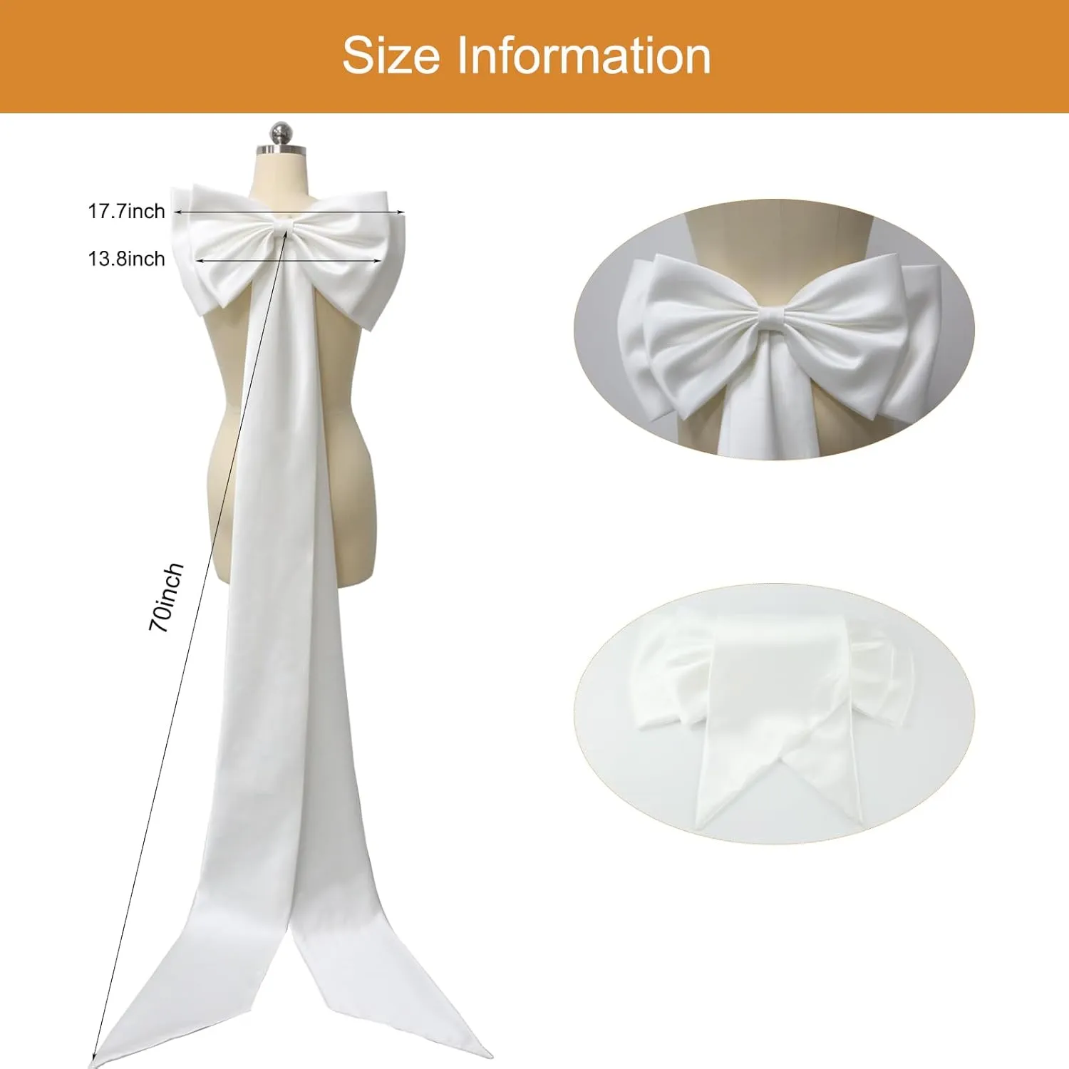 Big Bow Long Train Satin Bowknot Detachable Sweep Train Waist Sash Belt Bowknot for Wedding Formal Dress