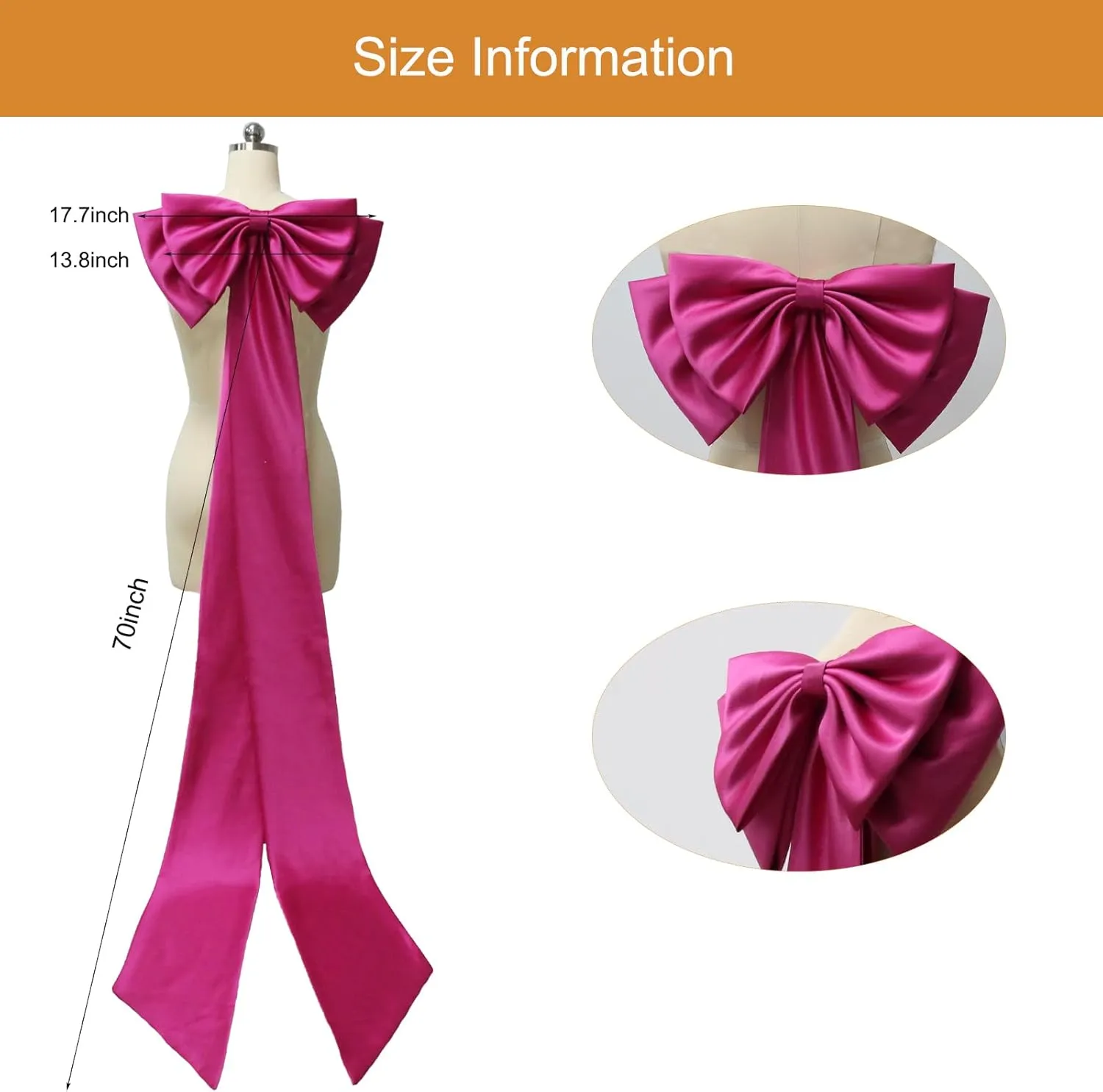 Big Bow Long Train Satin Bowknot Detachable Sweep Train Waist Sash Belt Bowknot for Wedding Formal Dress