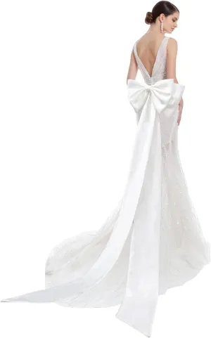 Big Bow Long Train Satin Bowknot Detachable Sweep Train Waist Sash Belt Bowknot for Wedding Formal Dress