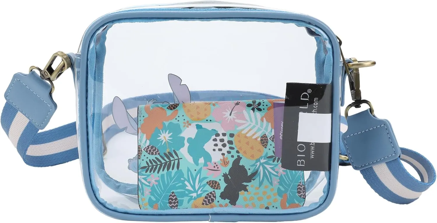 Bioworld Lilo and Stitch Clear Stadium Crossbody with Envelope Shaped Wallet
