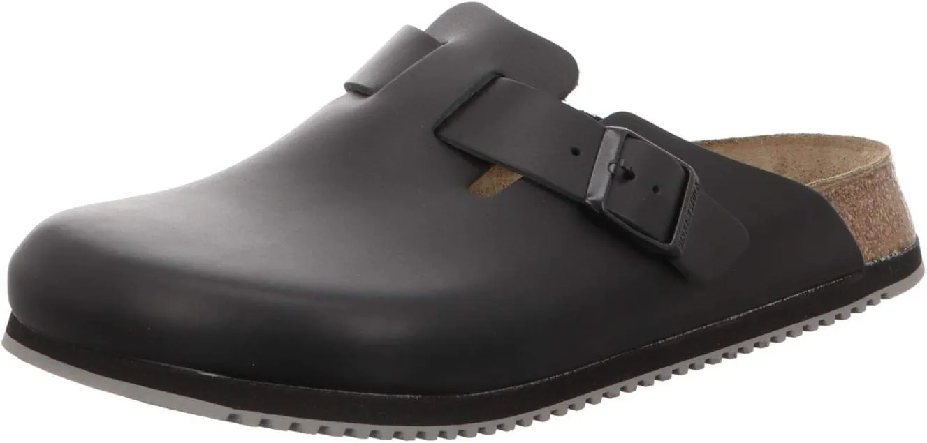 Birkenstock Boston Leather Black Unisex Clogs Supergrip US Men 10