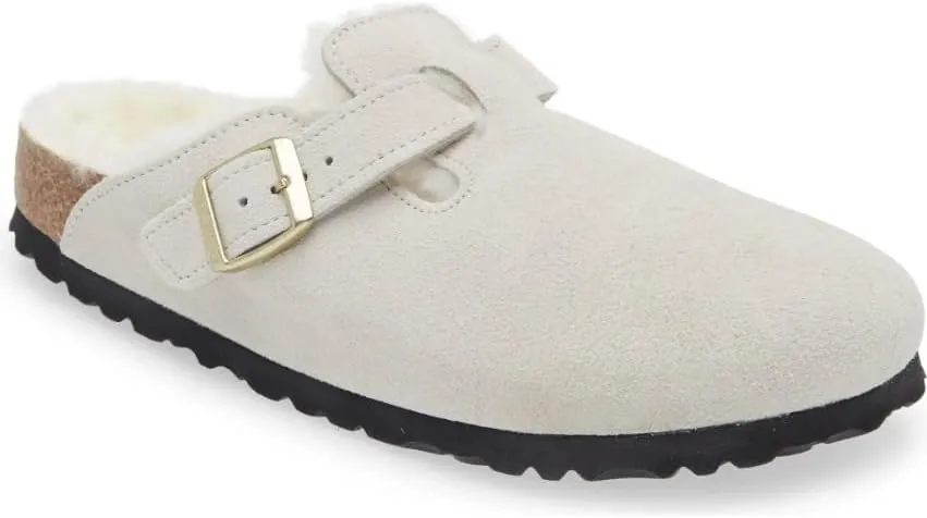 Birkenstock Boston VL/Shearling - Cozy Suede Clog with Shearling Footbed and Reptile Embossed Strap - Multiple Sizes & Colors