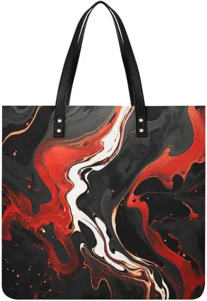 Black And Red Marble Leather Women Tote Bag Soft Handbags Fashion Shoulder Purses Large Capacity Satchel Clutch Handbag for Travel Work